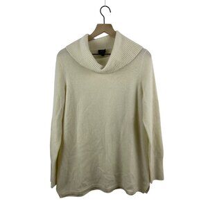 Talbot's Women's Large 100% Cashmere Cowl Neck Tunic Sweater Neutral Cream